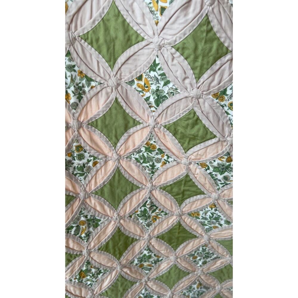 Mabel's STUNNING Vintage Hand Stitched Pieced Cathedral Window Quilt